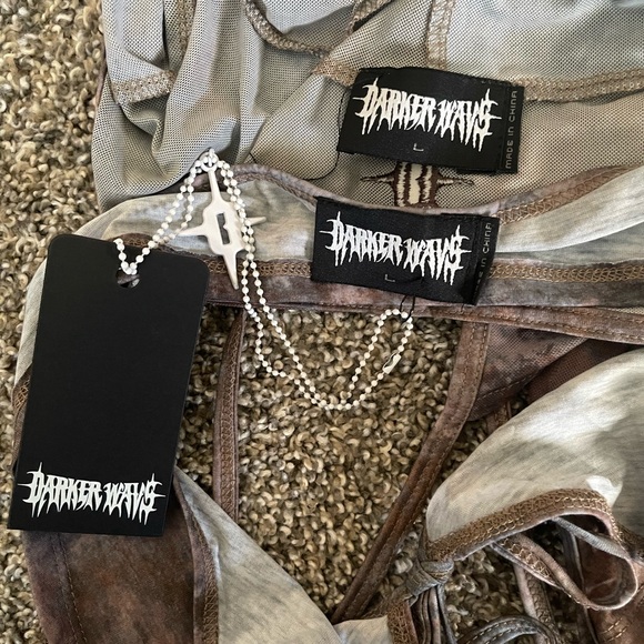 NEW Dolls Kill Darker Wavs Fader Top and Shrug Set Goth Punk Large Bell sleeve L - Picture 7 of 10